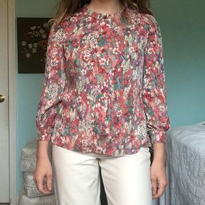 Bright Vintage Floral Silky Blouse